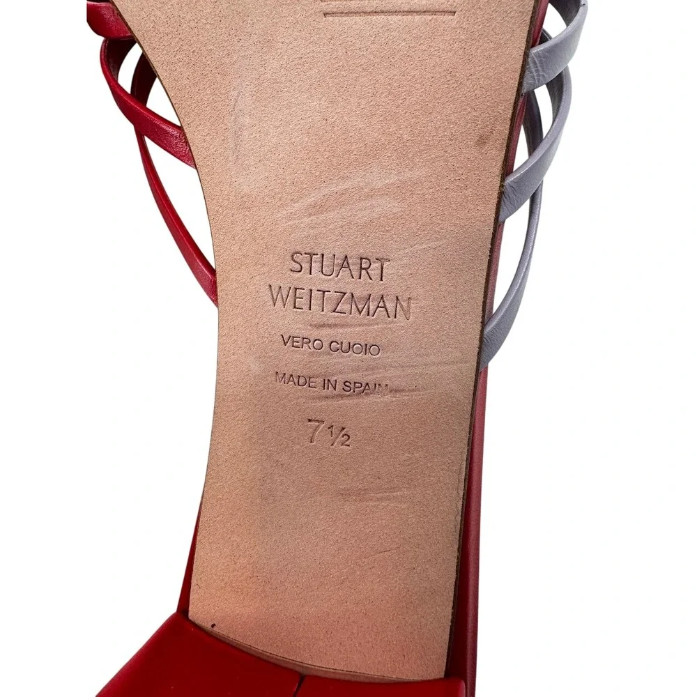 Stuart Weitzman Sidney Sandal Red Lavender Leather Strappy Knot Block Heel 7.5